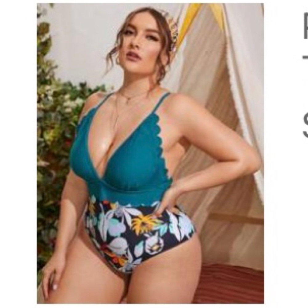 Teal & Floral One Piece Swimsuit